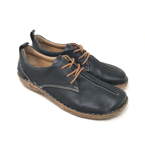 Josef Seibel Shoes - Josef Seibel Womens 39 Oxford Rosalie 50 Black Leather Stitch Lace Up Comfort